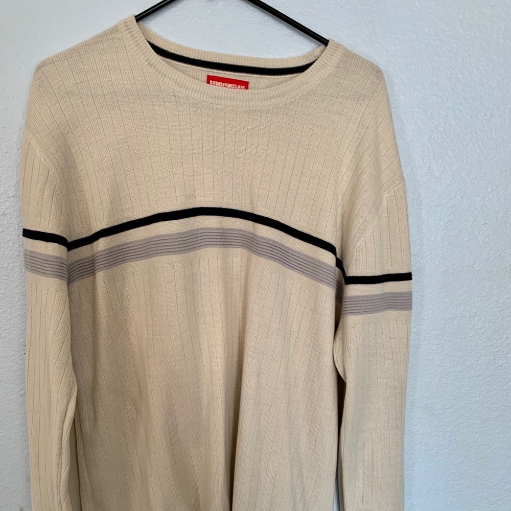 Union Bay Cream Sweater with Black Grey Stripes